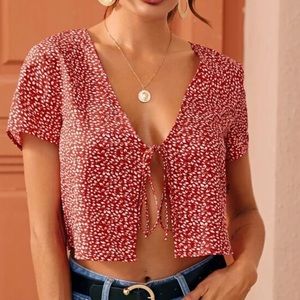 Shein red tie top